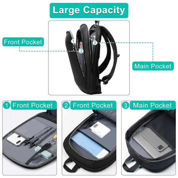 Business Backpack for Men 17 Inch,Slim & Expandable Waterproof Travel Laptop ... - Picture 3 of 15